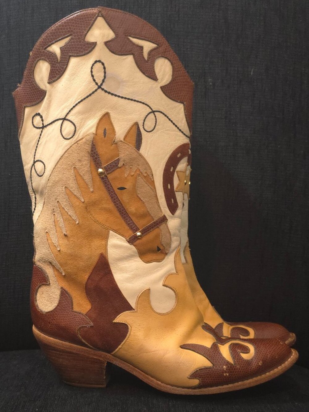 Vintage Zalo 1980s Horse Applique Leather Western Boots - Woman's Size 8